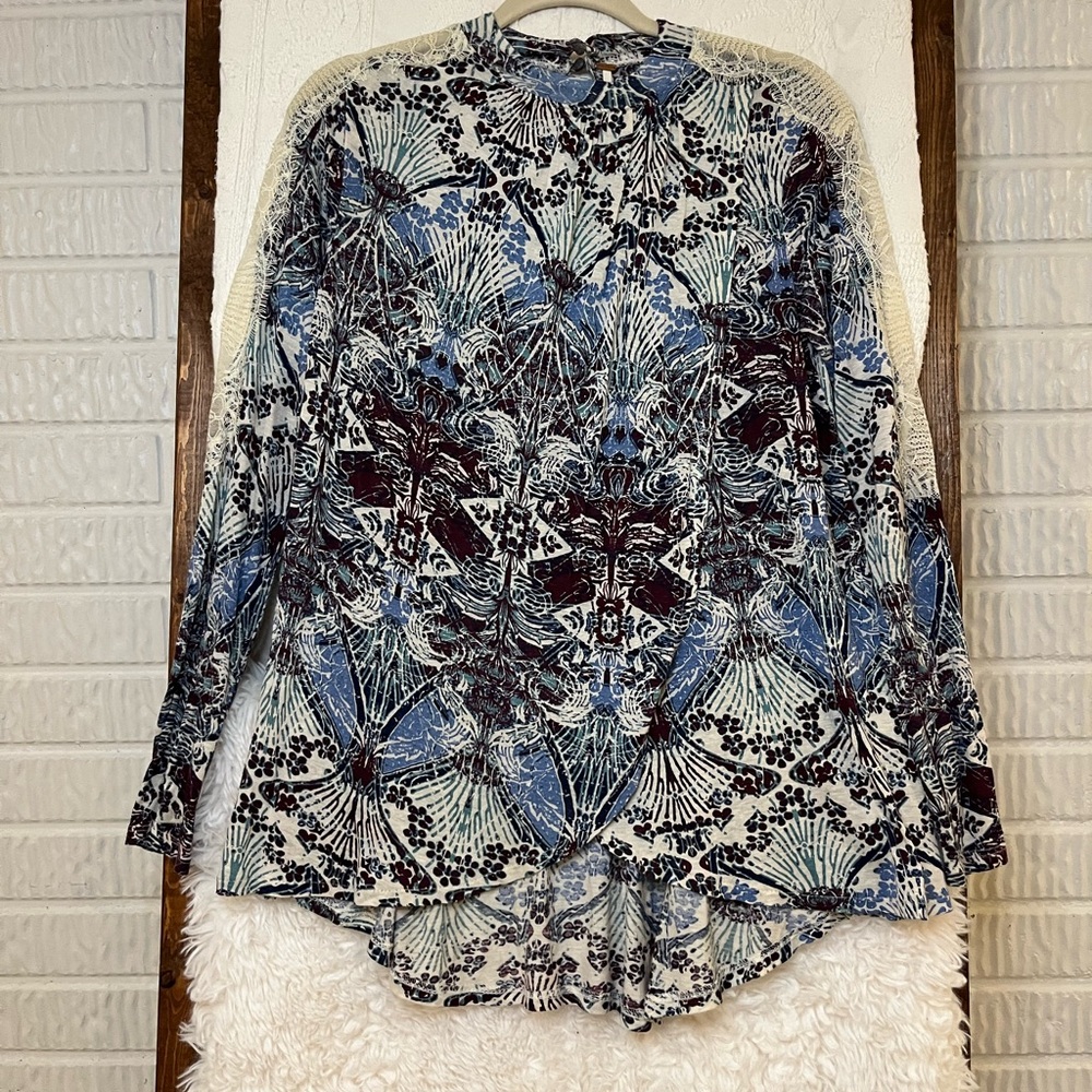 Free People Long Sleeve Noveau New World Tulip Hem Lace Linen Blend Size Small